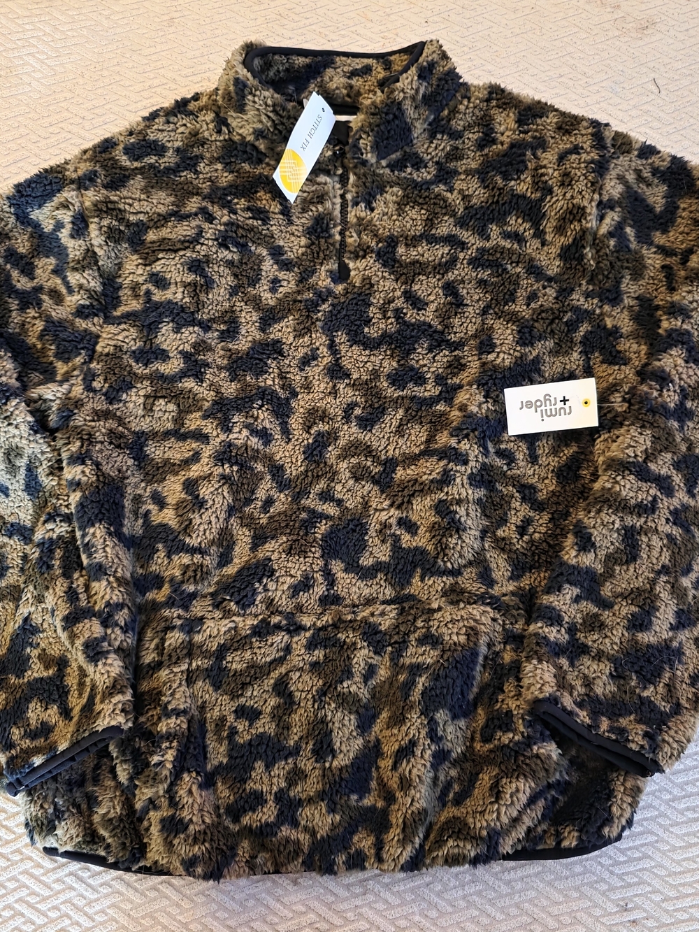 Rumi + Ryder Kids' Camo Print Sherpa Half-Zip Puffer Jacket - Brown/Black